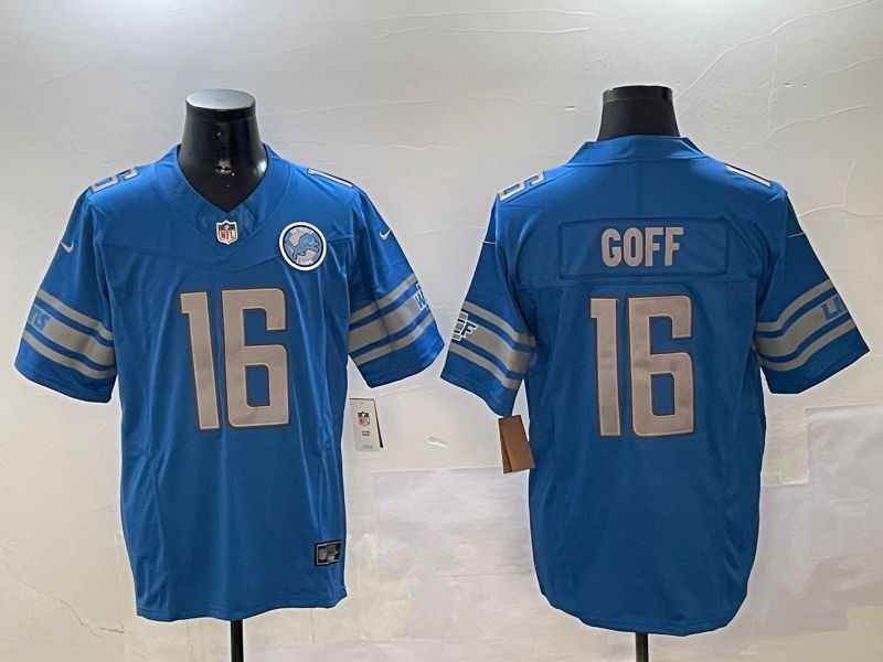 Men Detroit Lions #16 Goff Blue three generations 2024 Nike Limited NFL Jersey style 11021